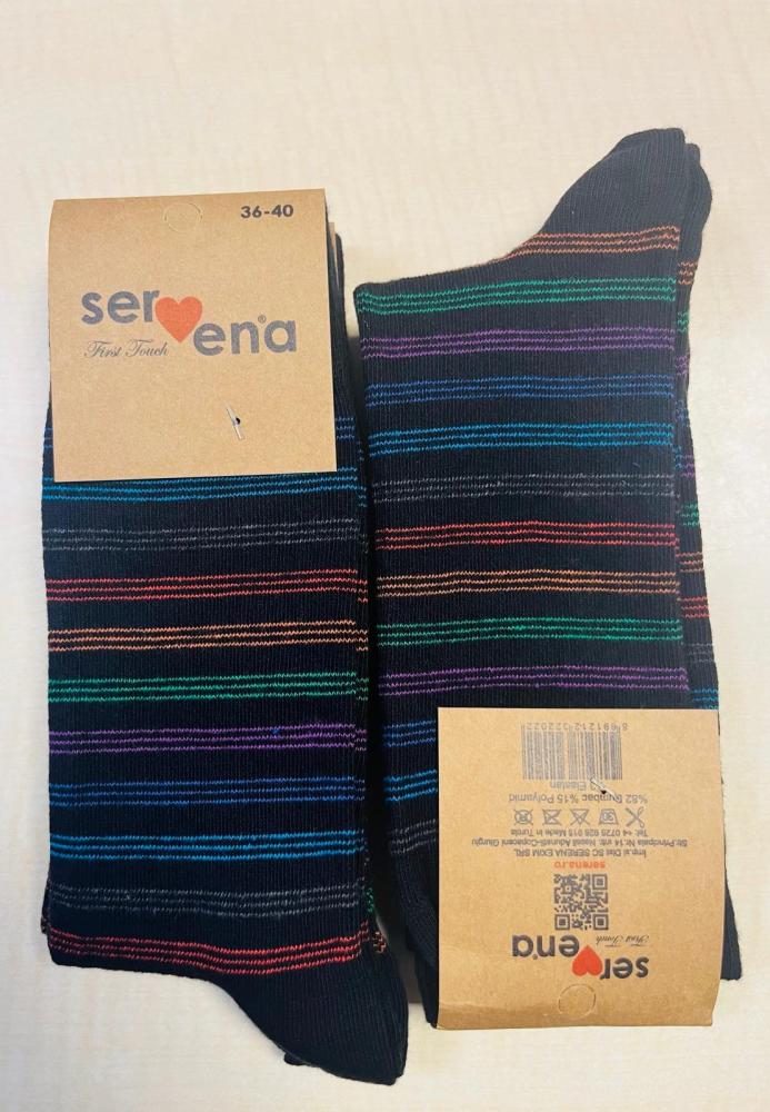 Șosete Unisex Inalte Culoare Negru cu Dungi Colorate ,Engros