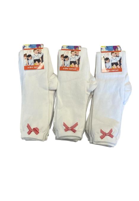 Șosete fetițe 3/4, ,Cu fundiță Decorativă,Culoare Alb, Engros