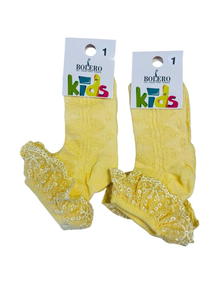 Sosete fetite cu Broderie,Culoare Galben ,Engros