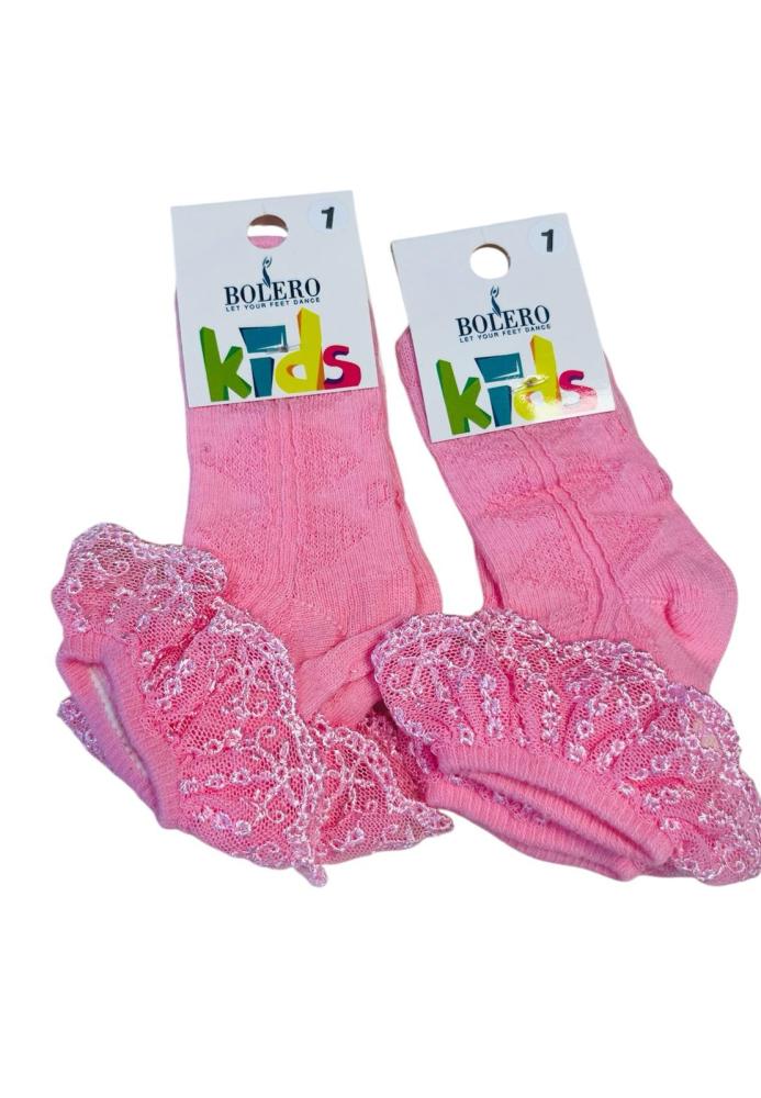 Sosete fetite cu Broderie,Culoare Roz ,Engros