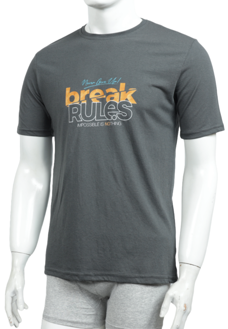 Tricou Bărbați cu Imprimeu BREAK RULES,Culoare Gri Inchis,Engros