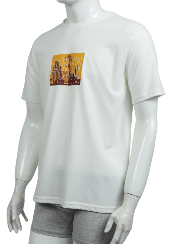 Tricou Bărbați cu Imprimeu DOWNTOWN ,Culoare Alb,Engros