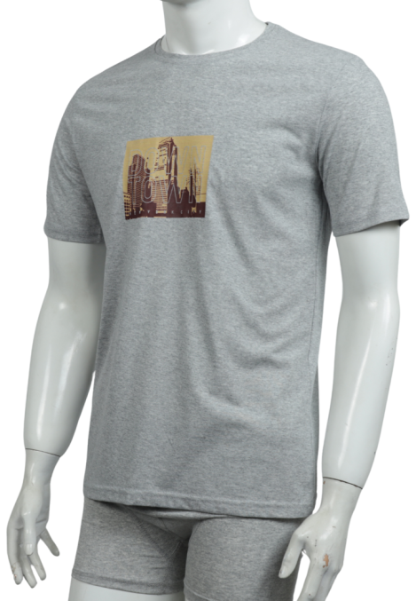 Tricou Bărbați cu Imprimeu DOWNTOWN ,Culoare Gri,Engros