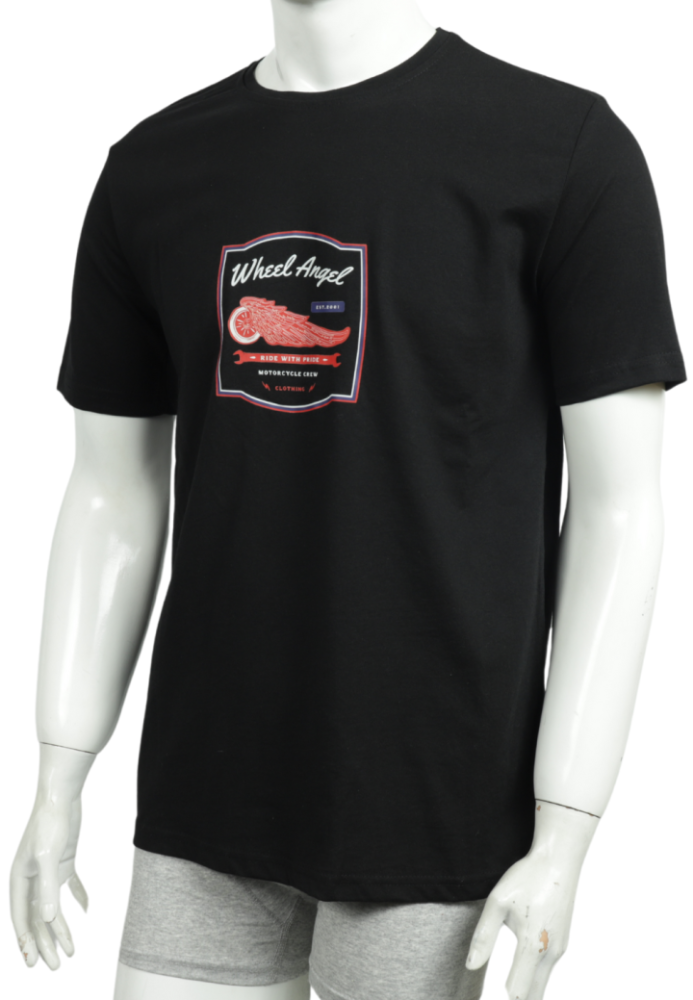 Tricou Bărbați cu Imprimeu WHEEL ANGEL , Culoare Negru,Engros